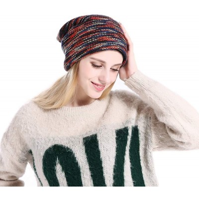 Skullies & Beanies Soft Striped Slouchy Beanie Hat Cap Winter Knit Soft Cozy Skull Cap for Women and Girls - Red - CC18XT05TD...