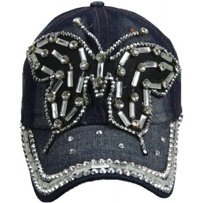 Baseball Caps Jewel Studded Baseball Cap Bling Rhinestone Fashion Hip Hop Party Jean Denim Hat - Butterfly - Black - CB18WDHR...