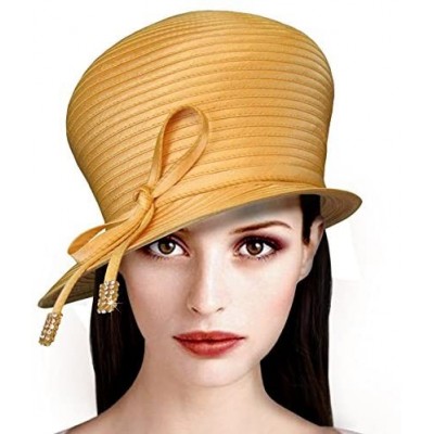Bucket Hats Bubble Cloche Hat with Rhinestone Knot Bow - Q32 - Mango Orange - CG11IZKDOAB $57.35