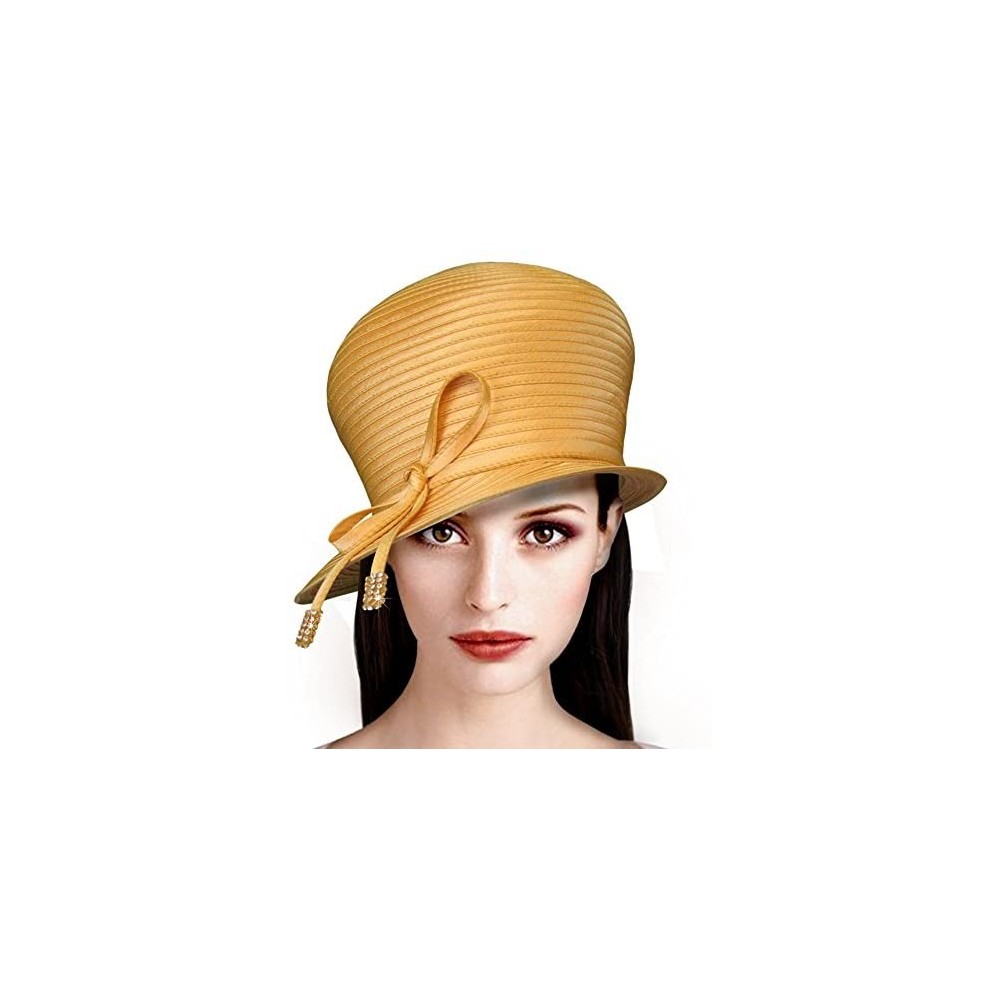 Bucket Hats Bubble Cloche Hat with Rhinestone Knot Bow - Q32 - Mango Orange - CG11IZKDOAB $57.35