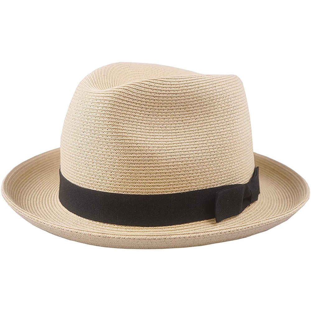 Fedoras Genoa Fedora Bucket Sun Straw Beach Hat Fine Braid UPF50+ Unisex - Beige - C818S0Q76HU $32.31