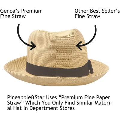 Fedoras Genoa Fedora Bucket Sun Straw Beach Hat Fine Braid UPF50+ Unisex - Beige - C818S0Q76HU $32.31