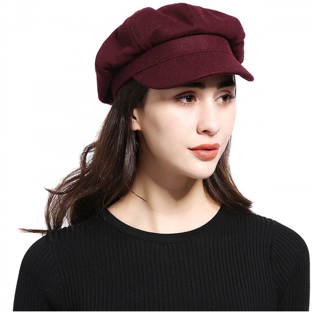 Newsboy Caps Melton Wool Newsboy Gatsby Ivy Baker Boy Cap Visor Beret Cabbie Hat for Ladies - 8 Panel-burgundy - CP1889NEX8L ...