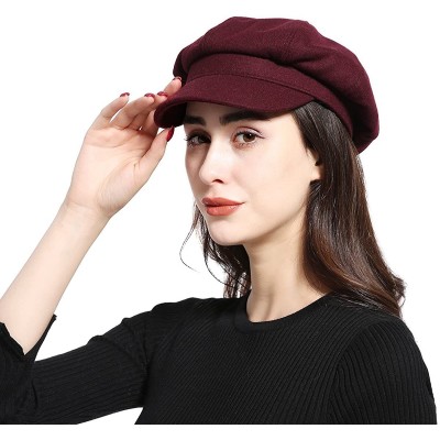 Newsboy Caps Melton Wool Newsboy Gatsby Ivy Baker Boy Cap Visor Beret Cabbie Hat for Ladies - 8 Panel-burgundy - CP1889NEX8L ...