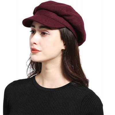 Newsboy Caps Melton Wool Newsboy Gatsby Ivy Baker Boy Cap Visor Beret Cabbie Hat for Ladies - 8 Panel-burgundy - CP1889NEX8L ...