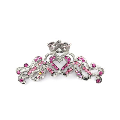 Headbands Women's Rhinestone Heart Shape Metal Claw Hair Clip Antique Silver IMC2003- Pink - Pink - CX11L2LCAKF $13.47