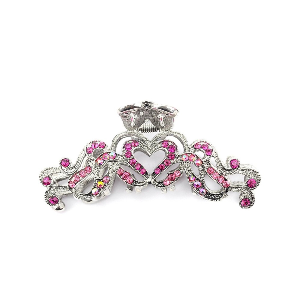 Headbands Women's Rhinestone Heart Shape Metal Claw Hair Clip Antique Silver IMC2003- Pink - Pink - CX11L2LCAKF $13.47