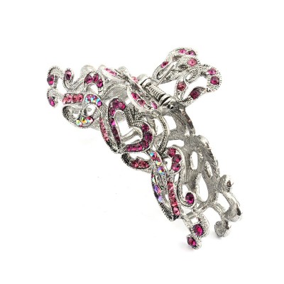 Headbands Women's Rhinestone Heart Shape Metal Claw Hair Clip Antique Silver IMC2003- Pink - Pink - CX11L2LCAKF $13.47