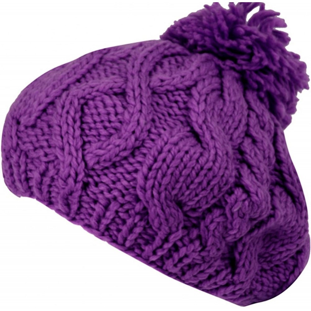 Berets Women Winter Warm Ski Knitted Crochet Baggy Skullies Cap Beret Hat - Br1663purple - C2187GEL898 $10.53