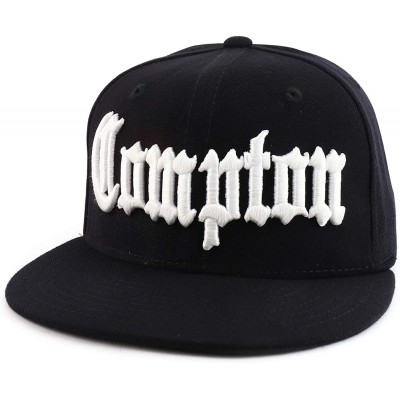 Baseball Caps City Name Old English Embroidered Flat Bill Snapback Cap - Black/Compton - C912F0NUFSZ $22.98