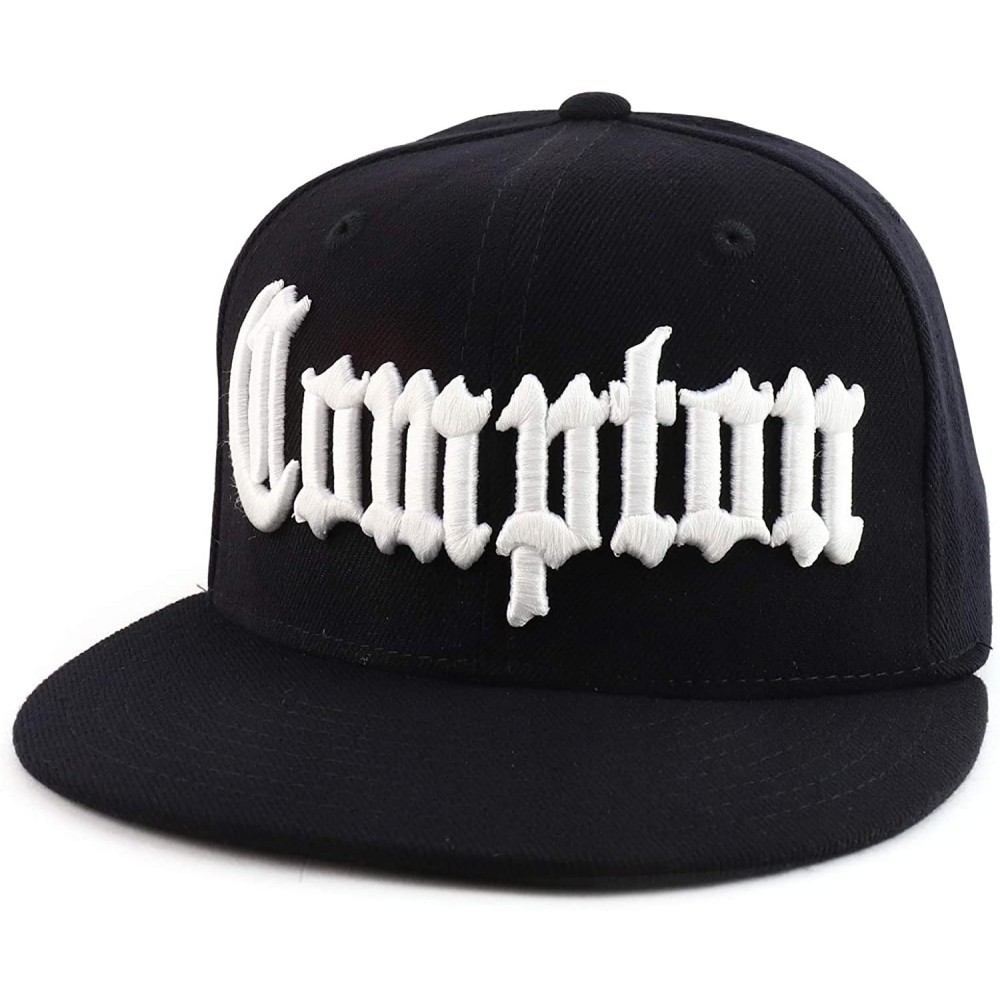 Baseball Caps City Name Old English Embroidered Flat Bill Snapback Cap - Black/Compton - C912F0NUFSZ $22.98