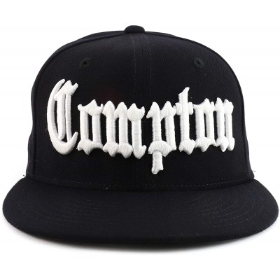 Baseball Caps City Name Old English Embroidered Flat Bill Snapback Cap - Black/Compton - C912F0NUFSZ $22.98