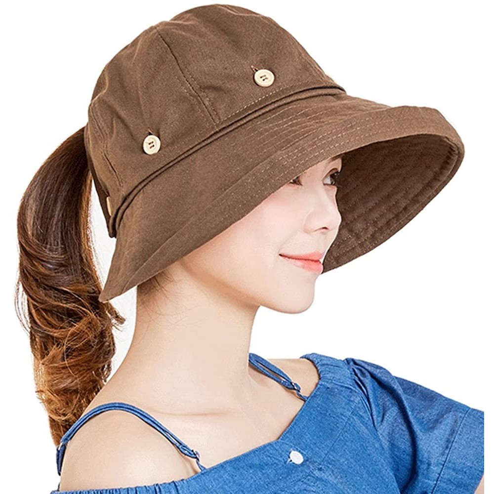 Sun Hats Summer Sun Hats Outdoor UV Protection Wide Large Brim Beach Visor Empty Top Caps for Women - Coffee - CJ18D5SZ3WH $1...