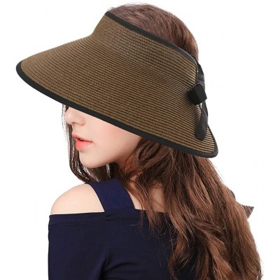 Sun Hats Rollup Straw Sun Visor Foldable Wide Brim Travel Hat Freesize Ponytail Fashion - 00765_brown - CP18T93ILRH $14.43