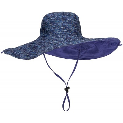 Sun Hats Women's One Size Reversible - Indigo Cats - CP18OEITSY7 $34.25