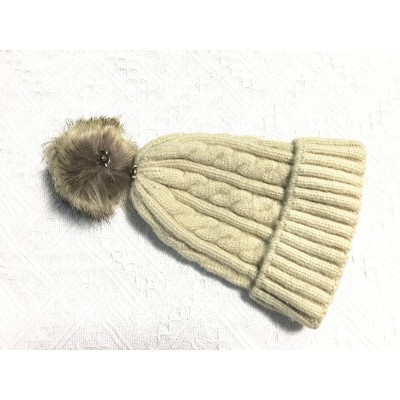 Skullies & Beanies 2PCS Parent-Child Hat Winter Warm Soft Knit Hat Beanie Ski Cap with Removable Pom Pom - Beige - CU18SAC46U...