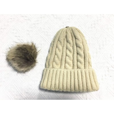 Skullies & Beanies 2PCS Parent-Child Hat Winter Warm Soft Knit Hat Beanie Ski Cap with Removable Pom Pom - Beige - CU18SAC46U...