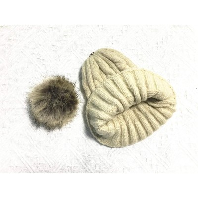 Skullies & Beanies 2PCS Parent-Child Hat Winter Warm Soft Knit Hat Beanie Ski Cap with Removable Pom Pom - Beige - CU18SAC46U...