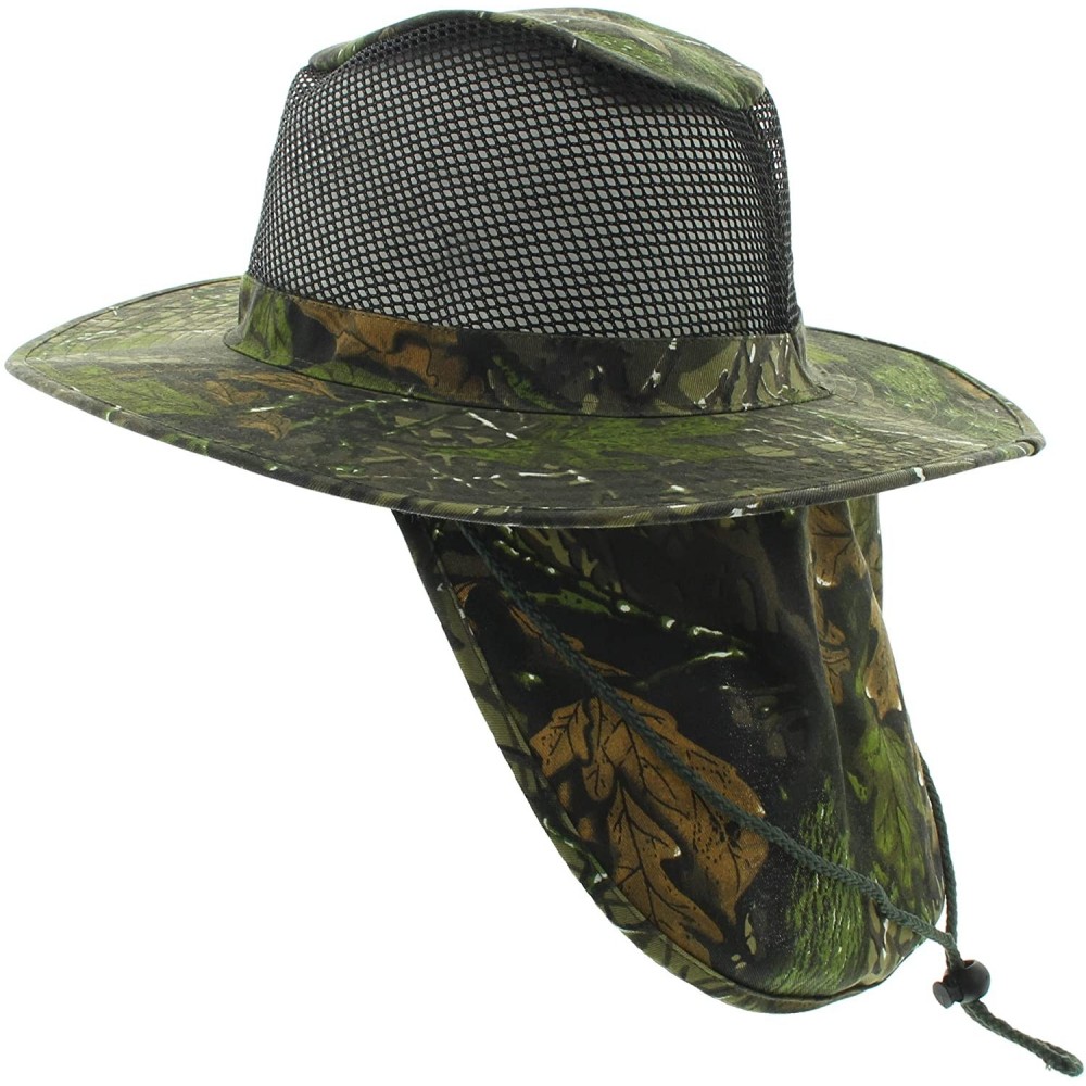 Sun Hats Wide Brim Unisex Camo Safari Outback Summer Hat w/ Neck Flap (Hunting Green FBN L) - C7184MQ3YNI $11.14