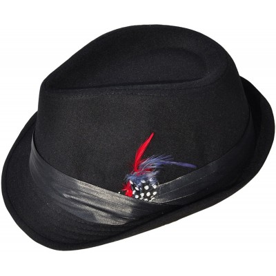 Fedoras Womens Mens Fedora Hat Classic Manhattan Gangster Trilby Cap - 3076_black/Red Fur - CB18L0LHYN7 $13.81