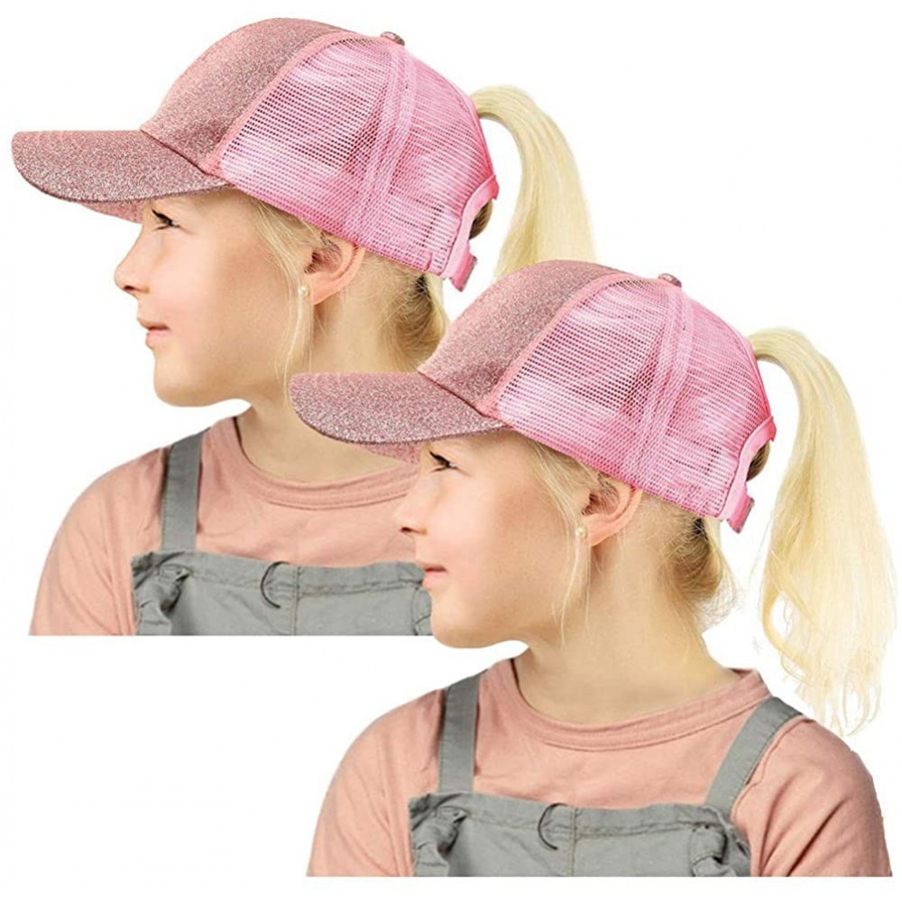 Baseball Caps Kids Ponytail Hat-Girls Baseball Cap with High Bun Messy Ponytail Hole Sun Visor Caps Fit Age 2-8 - 2pack Pink ...