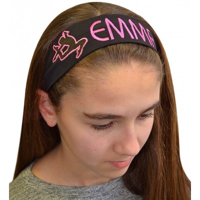 Headbands Personalized Cotton Stretch GYMNAST Headband with Custom Embroidered Name - Black Headband - Hot Pink Thread - CV12...