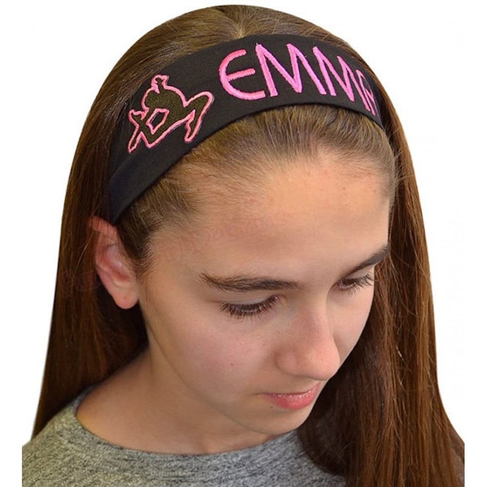 Headbands Personalized Cotton Stretch GYMNAST Headband with Custom Embroidered Name - Black Headband - Hot Pink Thread - CV12...