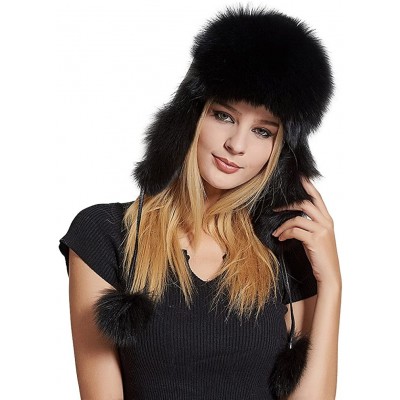 Bomber Hats Women's Fur Trapper Hat with Sheepskin Earflap Bomber Hat Winter Fur Hat - Black - C71876TAGQ5 $35.19