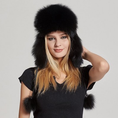 Bomber Hats Women's Fur Trapper Hat with Sheepskin Earflap Bomber Hat Winter Fur Hat - Black - C71876TAGQ5 $35.19