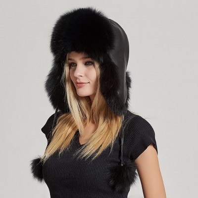 Bomber Hats Women's Fur Trapper Hat with Sheepskin Earflap Bomber Hat Winter Fur Hat - Black - C71876TAGQ5 $35.19
