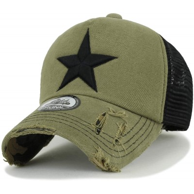 Baseball Caps Star Embroidery tri-Tone Trucker Hat Adjustable Cotton Baseball Cap - Olive - C118Q0UEN2Q $25.94