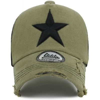 Baseball Caps Star Embroidery tri-Tone Trucker Hat Adjustable Cotton Baseball Cap - Olive - C118Q0UEN2Q $25.94