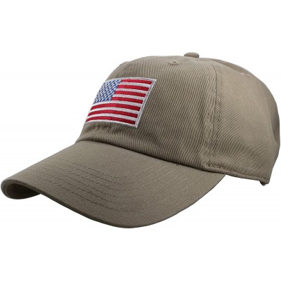 Baseball Caps 100% Cotton Polo Style U.S. Flag Embroidery Baseball Cap Hat Adjustable Size - Khaki - CQ18CAKGLYU $10.98