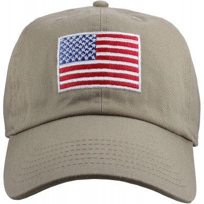 Baseball Caps 100% Cotton Polo Style U.S. Flag Embroidery Baseball Cap Hat Adjustable Size - Khaki - CQ18CAKGLYU $10.98