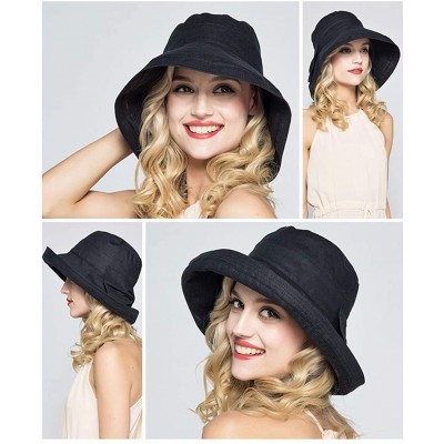 Sun Hats Women Wide Brim Bow Beach Reversible UV Sun Protection Packable Bucket Hat - Black - CK18H5U49TH $19.50