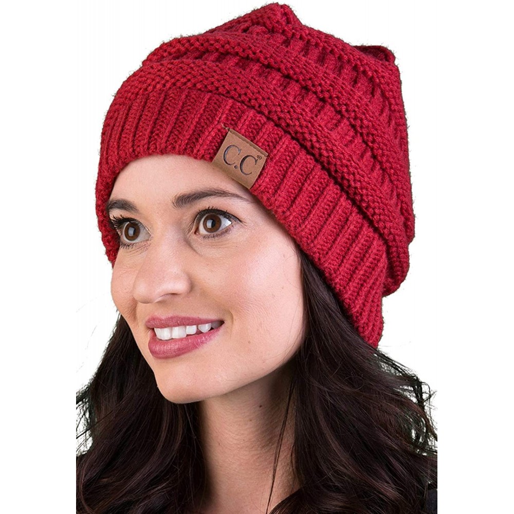 Skullies & Beanies Solid Ribbed Beanie Slouchy Soft Stretch Cable Knit Warm Skull Cap - Cardinal Red - C7187U0XMSU $7.41