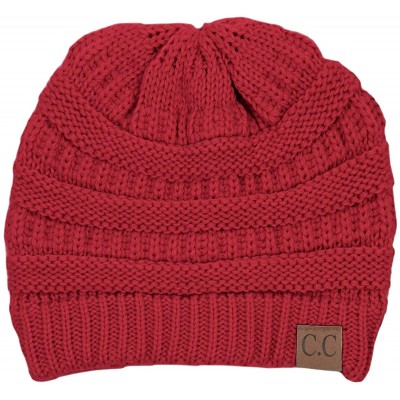 Skullies & Beanies Solid Ribbed Beanie Slouchy Soft Stretch Cable Knit Warm Skull Cap - Cardinal Red - C7187U0XMSU $7.41