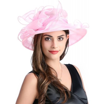 Sun Hats Women's Breathable Bowknot Kentucky Derby Hat Tea Party Church Wedding Hat - Pink - CO18CWNN695 $15.54