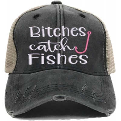 Baseball Caps Bitches Catch Fishes Women's Funny Custom Distressed Fishing Trucker Hat Embroidered Baseball Cap - CV18QZYHXC3...