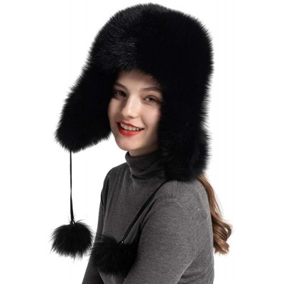 Skullies & Beanies Winter Real Fur Bomber Hat - Women's Snow Skiing Caps Ushanka Trapper Beanie Earflap Russian - Black - CB1...