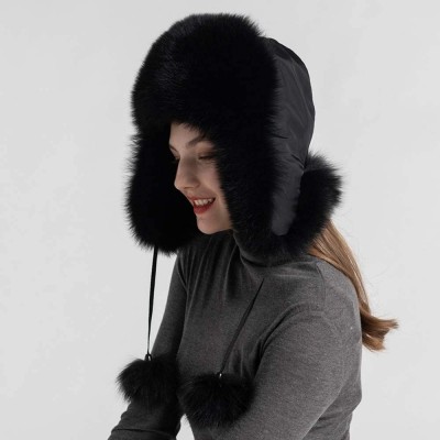 Skullies & Beanies Winter Real Fur Bomber Hat - Women's Snow Skiing Caps Ushanka Trapper Beanie Earflap Russian - Black - CB1...