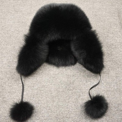 Skullies & Beanies Winter Real Fur Bomber Hat - Women's Snow Skiing Caps Ushanka Trapper Beanie Earflap Russian - Black - CB1...