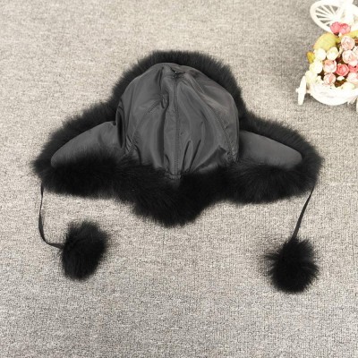 Skullies & Beanies Winter Real Fur Bomber Hat - Women's Snow Skiing Caps Ushanka Trapper Beanie Earflap Russian - Black - CB1...