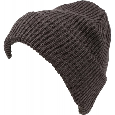 Skullies & Beanies Mig Solid Ribbed Knit Fold Over Unisex Long Tall Fit Fishermans Beanie Hat - Grey - CQ12MWZPYQ4 $23.55