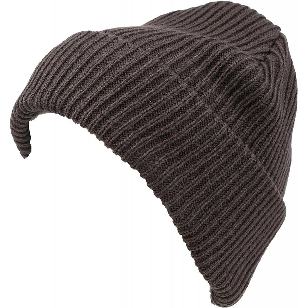 Skullies & Beanies Mig Solid Ribbed Knit Fold Over Unisex Long Tall Fit Fishermans Beanie Hat - Grey - CQ12MWZPYQ4 $9.81