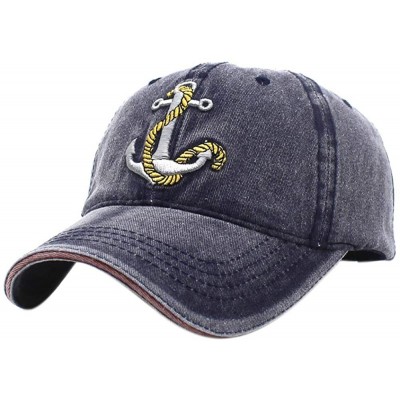 Baseball Caps Anchor Embroidered Cotton Washed Dad Hat Distressed Retro Baseball Hat - Navy - CY18NUE3DAS $13.69