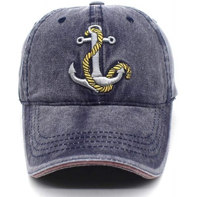 Baseball Caps Anchor Embroidered Cotton Washed Dad Hat Distressed Retro Baseball Hat - Navy - CY18NUE3DAS $13.69