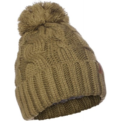 Skullies & Beanies Women Chunky Soft Strech Cable Knit Pom Pom Beanie Sherpa Fleece Lined - Olive - CP18KIN0222 $10.49