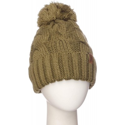 Skullies & Beanies Women Chunky Soft Strech Cable Knit Pom Pom Beanie Sherpa Fleece Lined - Olive - CP18KIN0222 $10.49