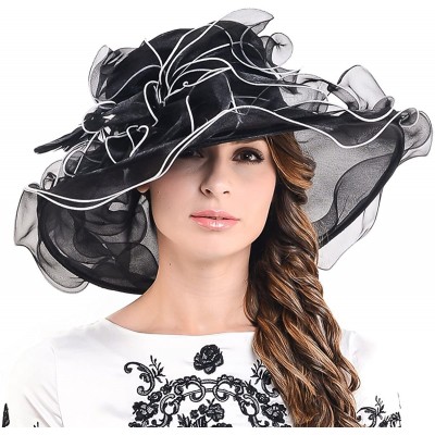 Sun Hats Fascinators Kentucky Derby Church Dress Large Floral Party Hat - Black/White - C012DLX4QQD $31.65